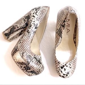 MIA Uptown Girl Snakeskin Block Heel Pumps